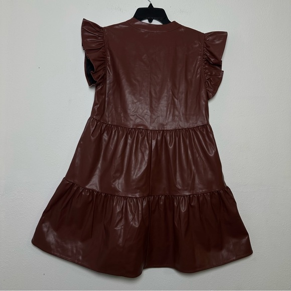 Entro Gliding Along Charlene Dress Chocolate Faux Leather Tiered Dress - Picture 3 of 16